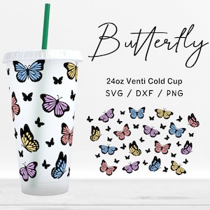 24oz Venti Cold Cup Butterfly Svg Files, Tumbler Butterflies Pattern Png, Butterfly Clipart, Butterfly print wrap Cut Files Digital Download