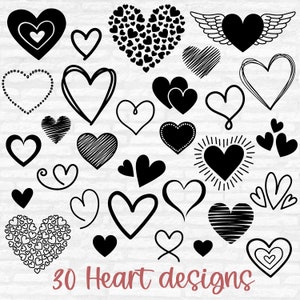 Bundle svg coeur, clipart dessinés à la main, coeurs en coeur, Saint-Valentin, dessin au trait amour, forme de coeur Dxf, fichiers coupe Saint-Valentin en téléchargement numérique