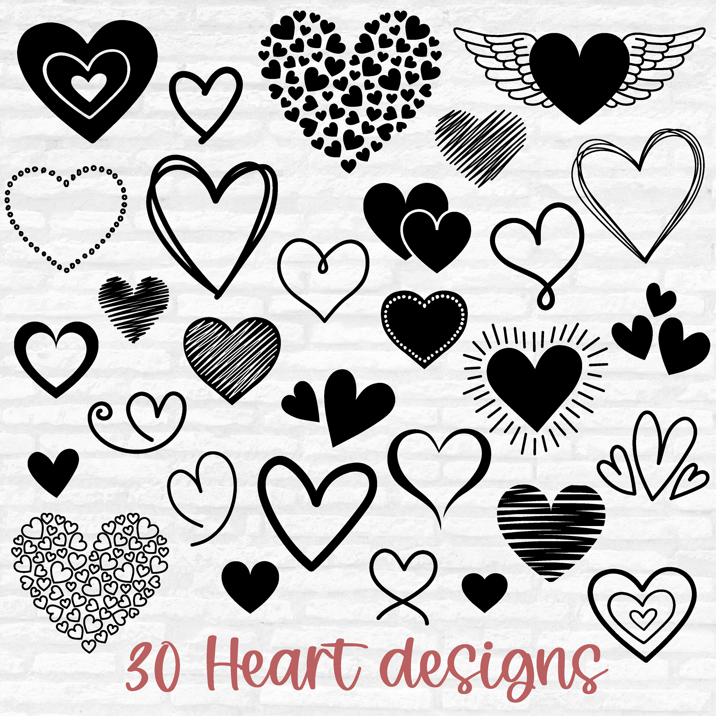 Heart SVG Bundle: Hand-drawn Valentine Cut Files (digital Download) - Etsy