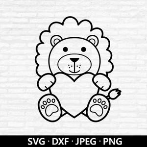 Leão com Coração SVG, Vetor de Leão dos Namorados, Clip Art de Leão Bonito, Camisa de Aniversário de Leão para Meninos e Meninas PNG, Arquivos de Corte de Leão com Amor Download Digital