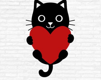 Valentine Cat with Heart SVG, PNG, DXF Layered cut files (Digital Download)