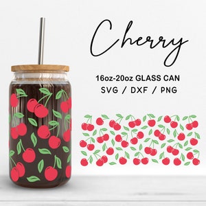 Glas 16 Unzen | 20 Unzen Kirsche-Svg-Dateien, Obstglas svg, Kirschen Clipart, Kirsche Print PNG, Kirsche-Muster-Glas-Verpackung geschnitten Datei digitaler Download