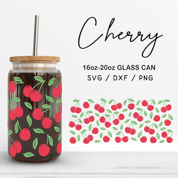 Libbey Glass 16oz | 20oz Cherry Svg Files for Cricut, Fruit Svg, Cherries Clipart, Cherry Print Pattern Digital Files For Cricut Silhouette