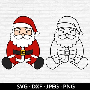 Père Noël assis SVG, vecteur de Noël père Noël, fichier en couches mignon père Noël, clipart contour père Noël, fichiers père Noël coupe téléchargement numérique