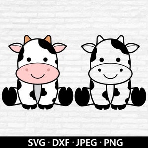 Svg vache mignonne, bébé vache svg, svg vache, clipart vache, dessin animé vache, vache icône SVG, chemise d'anniversaire garçon filles vache SVG coupe fichiers téléchargement numérique