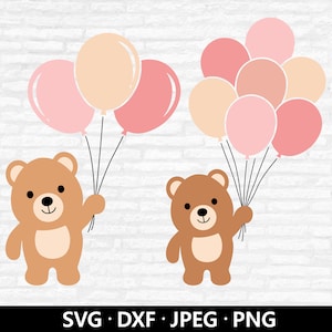 Ours avec des ballons SVG, sublimation de bébé ours, ours mignon Svg, chemise de baby shower PNG, clipart ours ballons, ours coupe fichiers téléchargement numérique