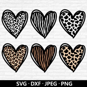 Imprimé animal coeurs SVG, vecteur de la Saint-Valentin, coeur Bundle PNG, clipart coeur imprimé léopard, Saint Valentin coeur coupe fichiers téléchargement numérique