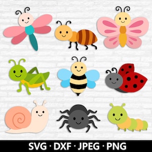 Bundle SVG insectes, clipart bugs, SVG insecte mignon, ver SVG, anniversaire bébé enfant abeille coccinelle araignée escargot, bugs couper des fichiers téléchargement numérique