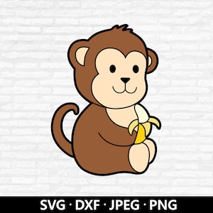 Singe banane SVG, vecteur de bébé singe mignon, Clipart singe, singe banane enfants chemise PNG, singe couches coupe fichiers téléchargement numérique