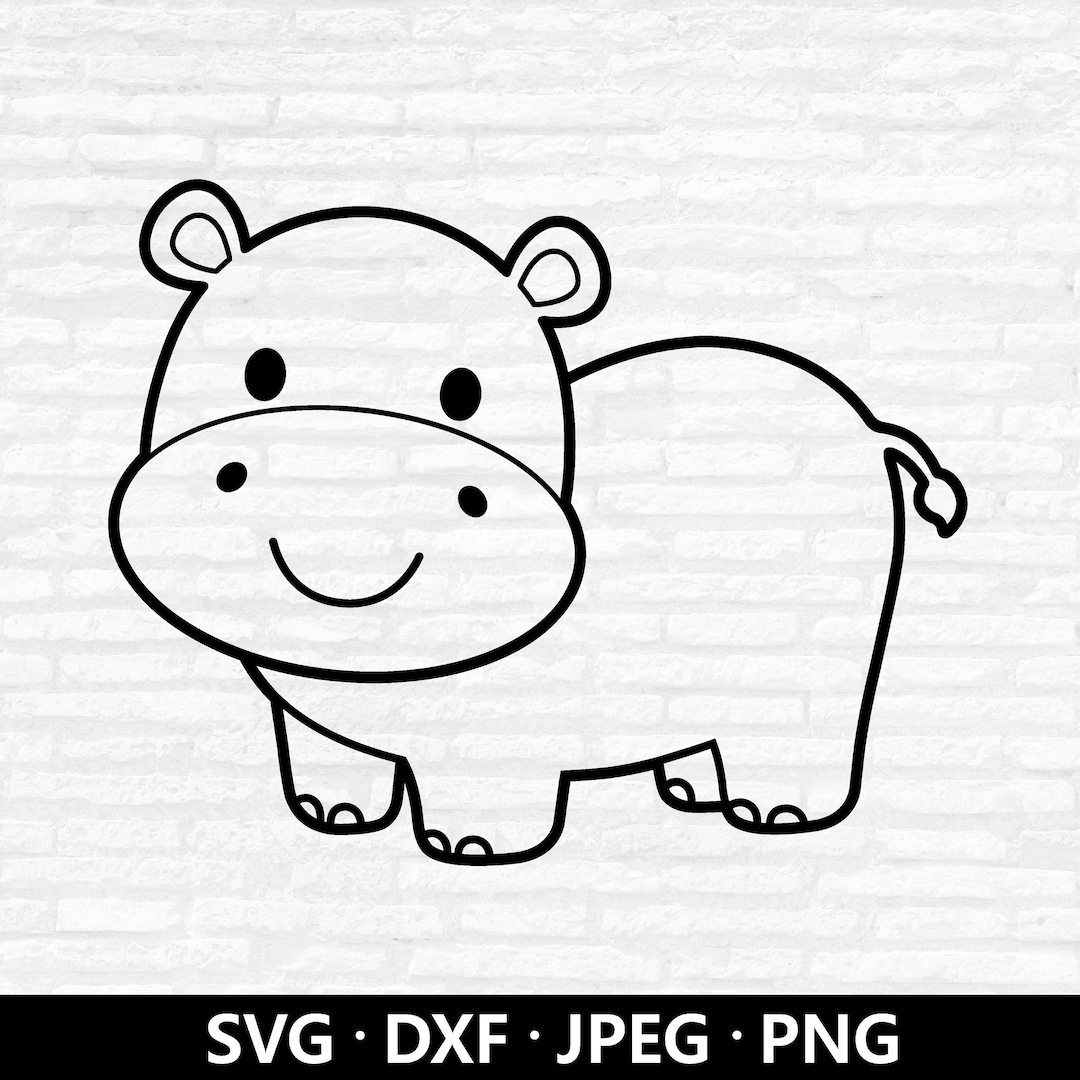 Hippo Outline SVG, Baby Hippo Cut File, Cute Hippo Svg, Animal Svg File