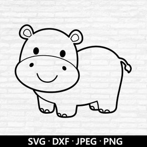 Hippo Outline SVG, Baby Hippo Cut file, Cute Hippo Svg, Animal Svg file, Hippopotamus Silhouette, Hippo Clipart, Hippo Svg files for Cricut