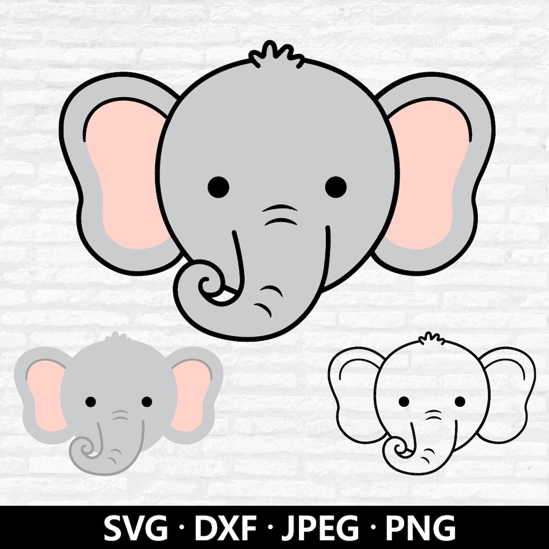 Elephant Face SVG: Baby Shower Nursery Clipart (digital Download) - Etsy  Israel, image size:1080x1080