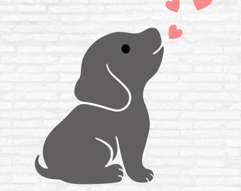 Puppy with Hearts SVG, Dog Clipart, Animal Silhouette Cut files (Digital Download)