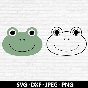 Grenouille visage SVG, SVG de grenouille mignonne, grenouille des cliparts, mignon visage animal PNG, chemise de baby shower, grenouille contour svg, grenouille coupe fichiers téléchargement numérique