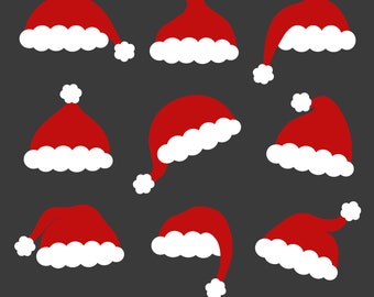 Santa Hat SVG Bundle, Cristmas Hat cut file, Christmas SVG, Xmas Clipart, Santa Claus hat, Holiday Winter Kid Shirt Silhouette Cricut Vinyl