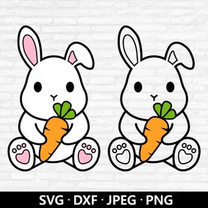 Lapin carotte SVG, lapin de Pâques avec vecteur de carotte, chemise bébé lapin pour enfants, carotte PNG, Clipart Pâques, mignon lapin coupe fichiers téléchargement numérique