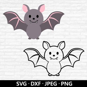 Uroczy nietoperz SVG, pliki do cięcia nietoperzy na Halloween, upiorny sezon, koszulka dziecięca PNG, wektor nietoperza, pliki do cięcia konturów zwierząt nietoperza latającego do pobrania cyfrowego