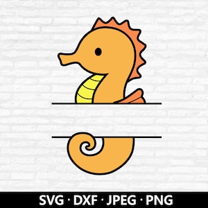 Hippocampe monogramme SVG, nom d'animal marin cadre PNG, fichier de découpe hippocampe mignon, chemise de douche de bébé, personnaliser, couper les fichiers téléchargement numérique