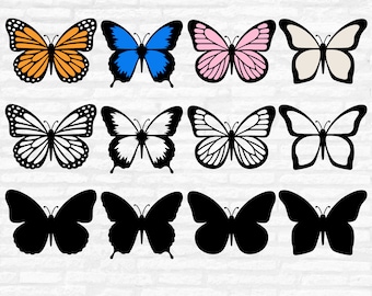 Paquete de archivos SVG de mariposas: Archivos de corte de mariposa monarca en capas (descarga digital)