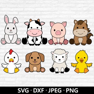 Farm Animals SVG, Animal SVG bundle, Cute Animals Clipart, Cow Horse Dog Rabbit Sheep Pig Chicken Duck Puppy Cut files Digital Download