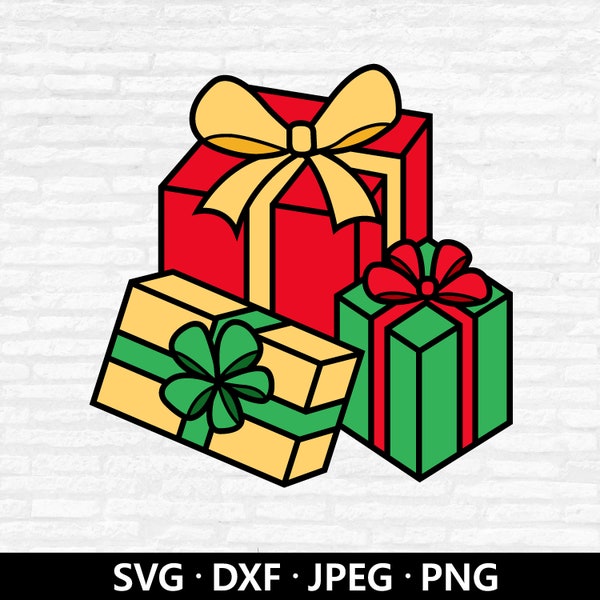 Christmas Presents SVG, Gift SVG, Christmas Clipart, Gift Box SVG, Presents dxf, Gift Box png, Cut files Cricut Silhouette Digital Download