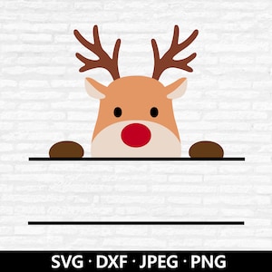 Monogramma di renna SVG, vettore cornice di renna, cornice nome festa di Natale PNG, monogramma diviso, personalizza con nome download digitale