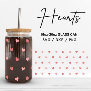 Glas 16oz | 20oz harten Svg-bestanden, mini hart Svg, Valentijnsdag SVG, harten kunnen SVG wikkelen, hart patroon glas gesneden bestanden digitale download