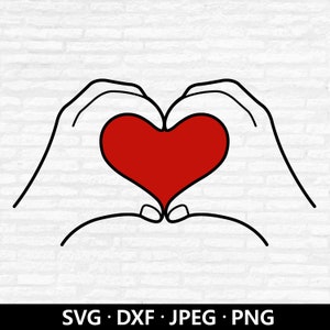 Coração Mãos SVG, arquivo vetorial de sinal de amor, clipart de coração, dedo coração PNG, clipart de dia dos namorados, arquivos de corte de mão e coração Download digital