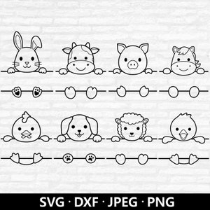 Bauernhof Tier Name Rahmen SVG, Split Monogramm PNG, Tiere Name Rahmen DXF, Kuh Pferd Kaninchen Schaf Schwein Huhn Ente Schnittdateien digitaler Download