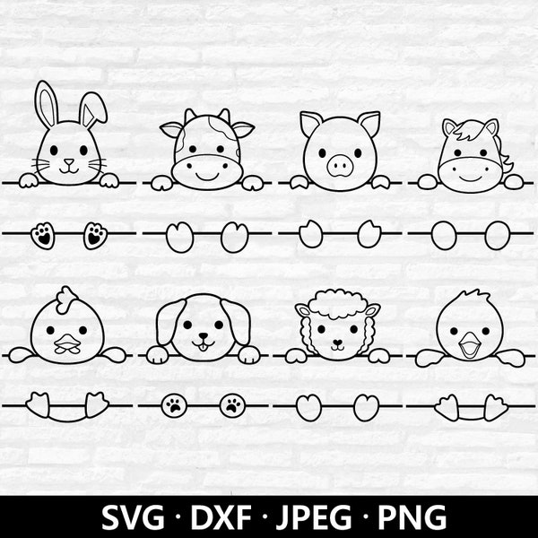 Farm Animal name frame SVG, Split Monogram SVG, Cow Horse Rabbit Sheep Pig Chicken Duck Svg files for Cricut Silhouette Digital Download
