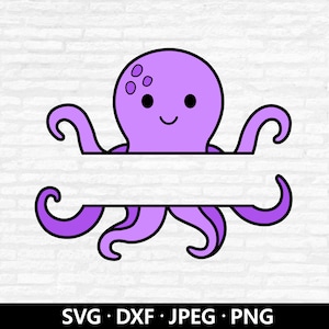 Tintenfisch-Monogramm SVG, Meerestier-Namensrahmen PNG, niedliche Kraken-Schnittdatei, Baby-Dusche-Shirt, personalisieren, Schnittdateien digitaler Download