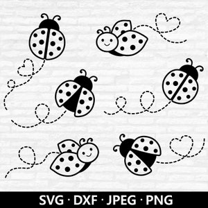 Ladybug Path SVG, Ladybug cutting files, Outline Cut Files, Ladybug Clipart, Lady bug PNG, Ladybug SVG bundle dotted lines Vector Silhouette