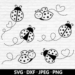 Ladybug Path SVG, Ladybug cutting files, Outline Cut Files, Ladybug Clipart, Lady bug PNG, Ladybug SVG bundle dotted lines Vector Silhouette