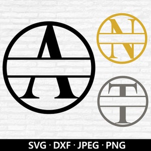 Split Monogramm SVG, Split Circle Frame Alphabet, Monogramm PNG, Name Rahmen DXF, Initiale SVG, Anpassen mit Namen Cut-Dateien Digitaler Download