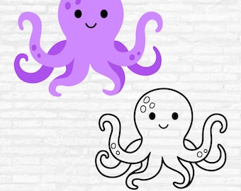 Cute Octopus SVG, Sea Animal SVG. Octopus Clipart, Baby Shower Shirt, Octopus Outline, Ocean Marine Beach Animal Cut files Digital Download
