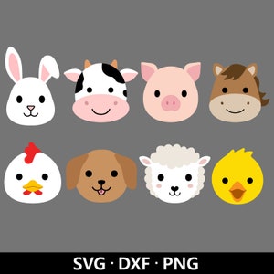Farm Animal Faces SVG, Cute Animal PNG, Farm Bundle svg, Cow Face svg, Nursery Clip Art, Pig Horse Chicken Duck Cut arquivos Download digital