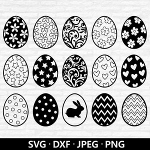 Archivos SVG de paquete de huevos de Pascua, archivos vectoriales de contorno de huevos de Pascua, clipart de feliz Pascua, archivos de corte de huevos de Pascua con corazón floral de puntos, descarga digital