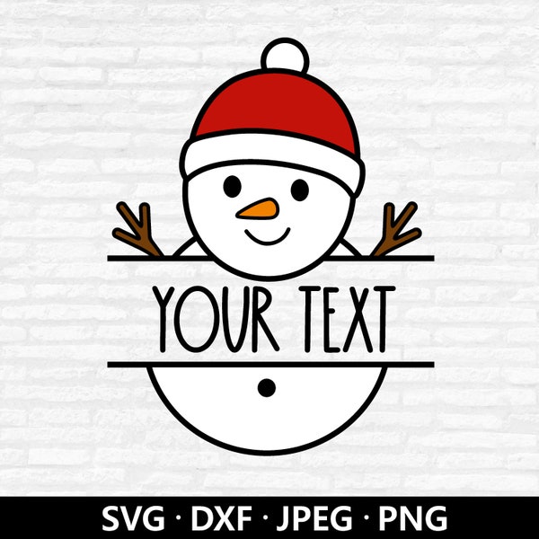 Snowman Monogram SVG, Christmas cut file, Cute Snowman SVG, Holiday Name Frame SVG, Split Monogram, Baby Kids Xmas Shirt Silhouette Cricut