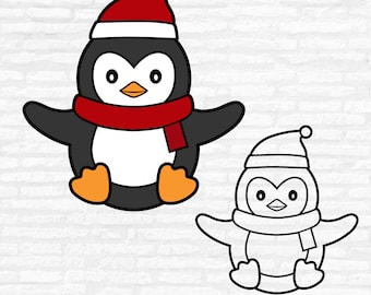Christmas Penguin SVG: Santa Hat Animal Vector (Digital Download)
