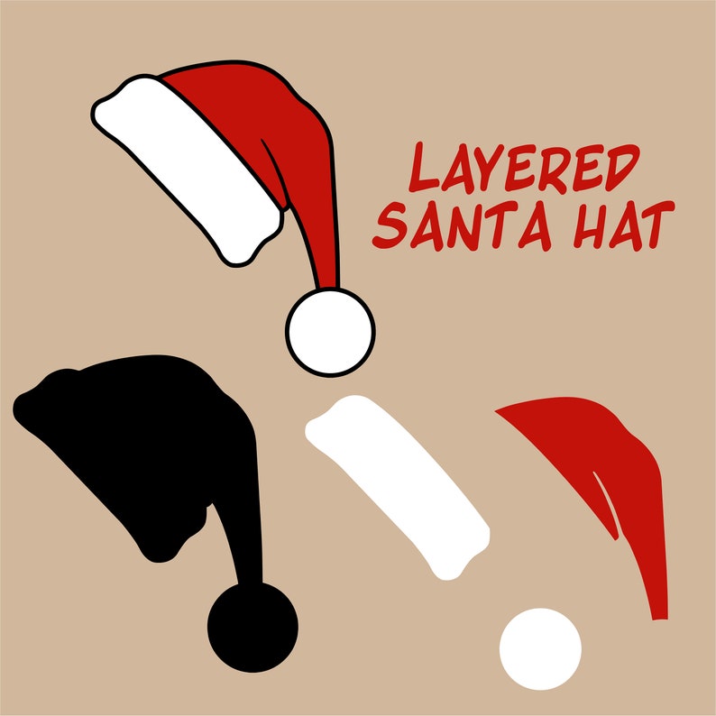 Santa Hat SVG, Cristmas Hat Layered cut file, Christmas SVG, Xmas Clipart, Holiday Winter Kid Shirt Silhouette Cricut Vinyl image 2