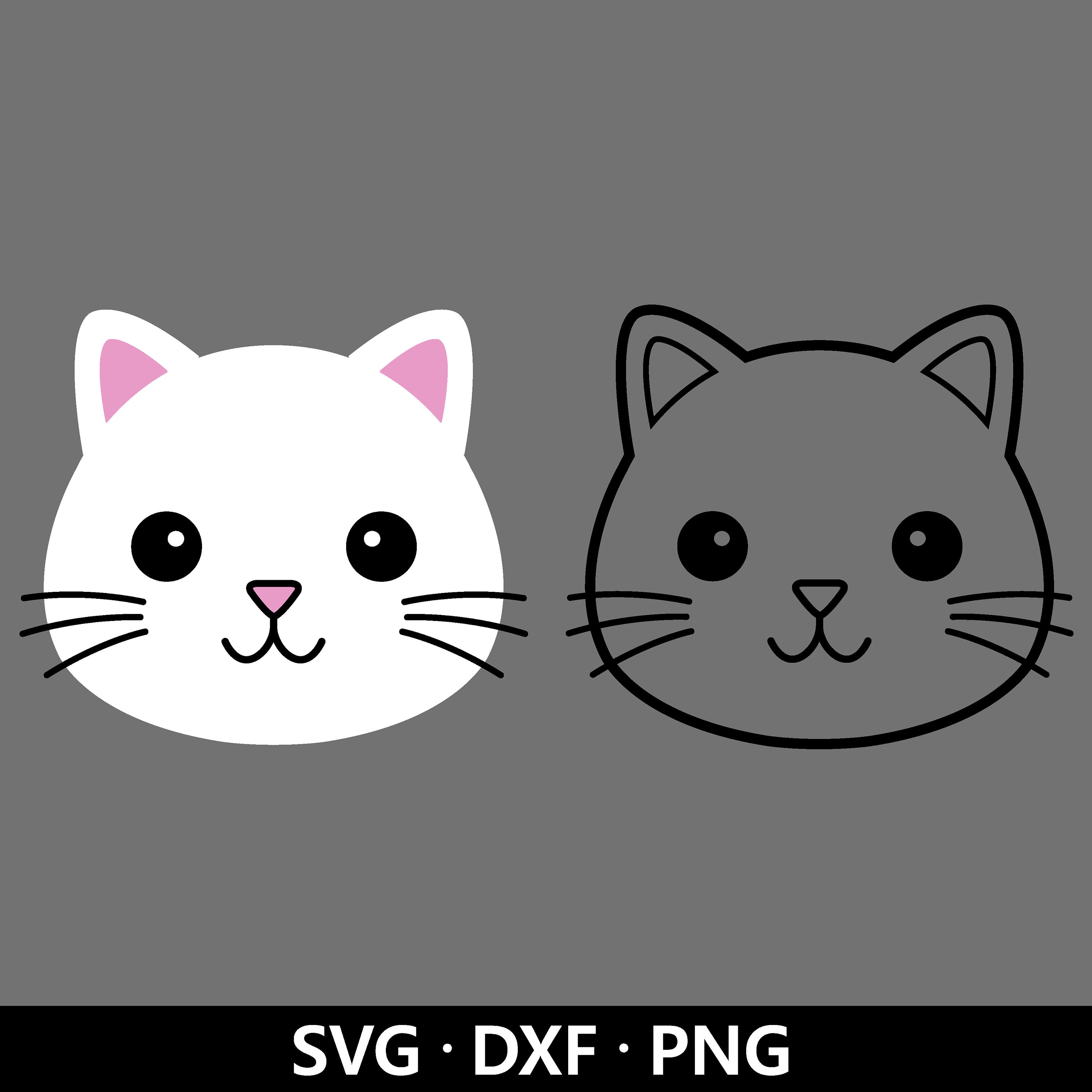 Cat Face SVG, file di taglio gattino, Cute Cat Clipart, Testa di gatto bambino, Cat face Outline Vector, Cat Lover Shirt, Cat Cut Files Download digitale