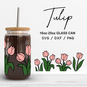 Glas 16 Unzen | 20 Unzen Tulpe-Svg-Dateien, Tulpe Glasverpackung, Blumen Clipart, Blumenmuster Glasverpackung SVG, Tulpe-Druck Schneidedateien digitaler Download