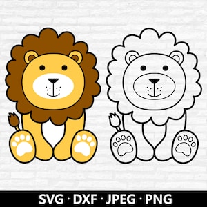 Leone carino SVG, Baby Lion Vector, Baby Shower Boy Shirt, file a strati Leone, clipart Leone, file di taglio contorno animali della giungla Download digitale