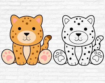 Cheetah SVG, Leopard Outline Vector, Baby Animal Clipart, Silhouette Cut File (Digital Download)