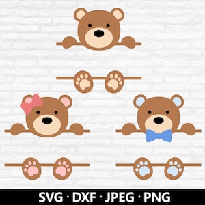 Niedliches Bären-Monogramm SVG, Bären-Schichtdateien, Split-Monogramm SVG, Baby-Bär Clip Art, Anpassen mit Namen Tiere Schnittdateien digitaler Download