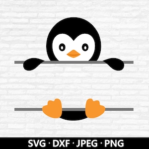 Pinguin-Monogramm SVG, niedlicher Pinguin Clipart, Split-Monogramm SVG, Name Rahmen Svg, Babyparty Svg, Pinguin Schnittdateien digitaler Download