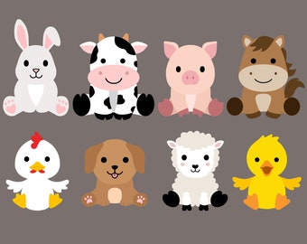 Farm Animals SVG Bundle, Baby Animal Clipart, Layered Cut File (Digital Download)