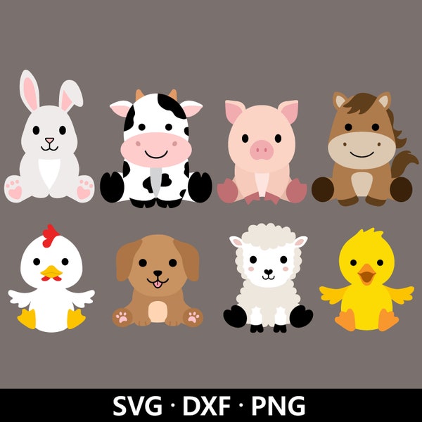 Animales de granja SVG, paquete SVG de animales, lindo vaca caballo perro conejo oveja cerdo pollo pato archivos Svg para Cricut Descarga digital