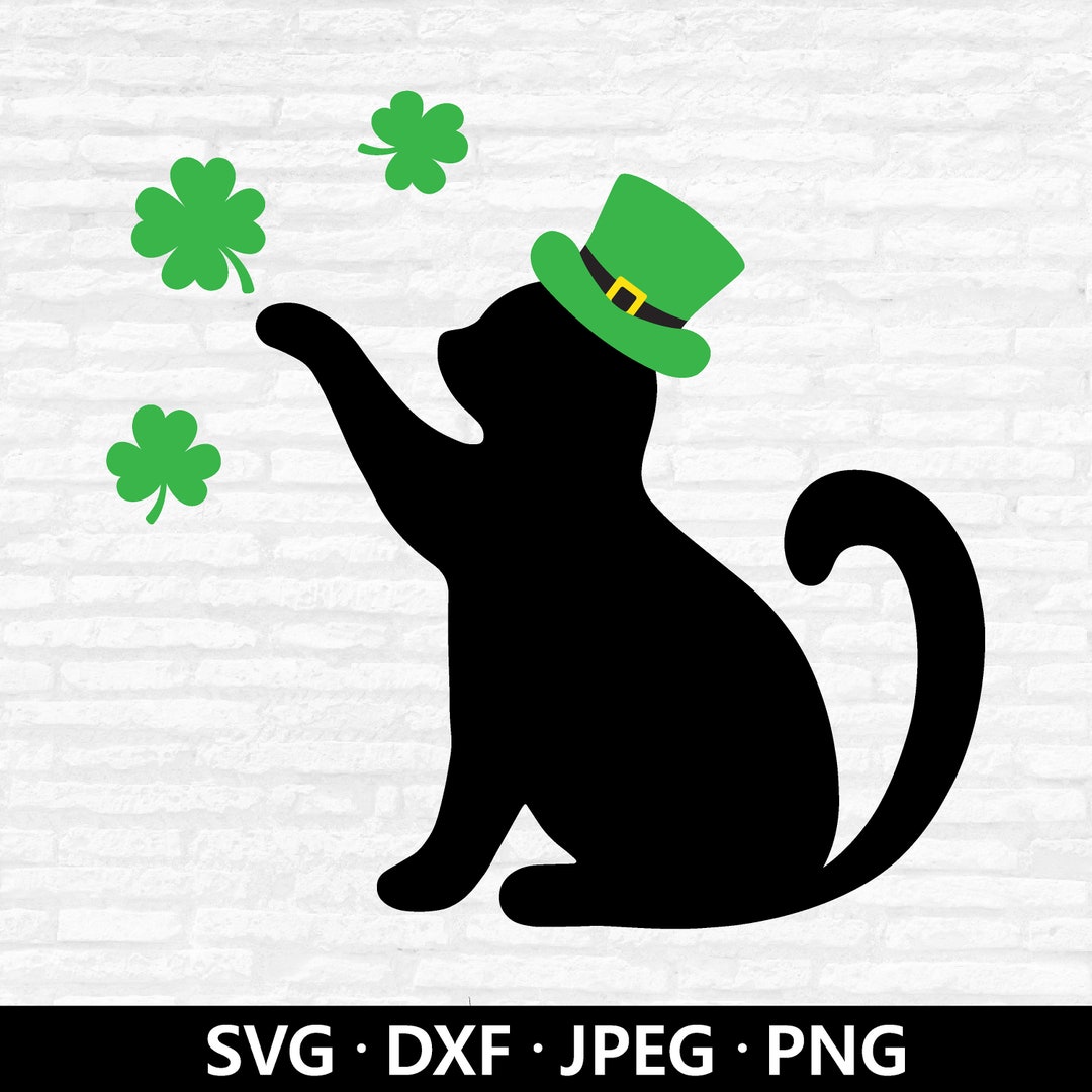 St. Patrick's Day Cat SVG: Leprechaun Hat Shamrock (digital