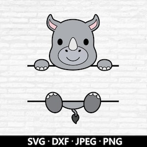 Nashorn Monogramm SVG, Nashorn Vektor, geteiltes Monogramm Art zwart, niedliches Nashorn DXF, Baby Shower Shirt, Nashorn Name Rahmen Schnittdateien Digitaler Download